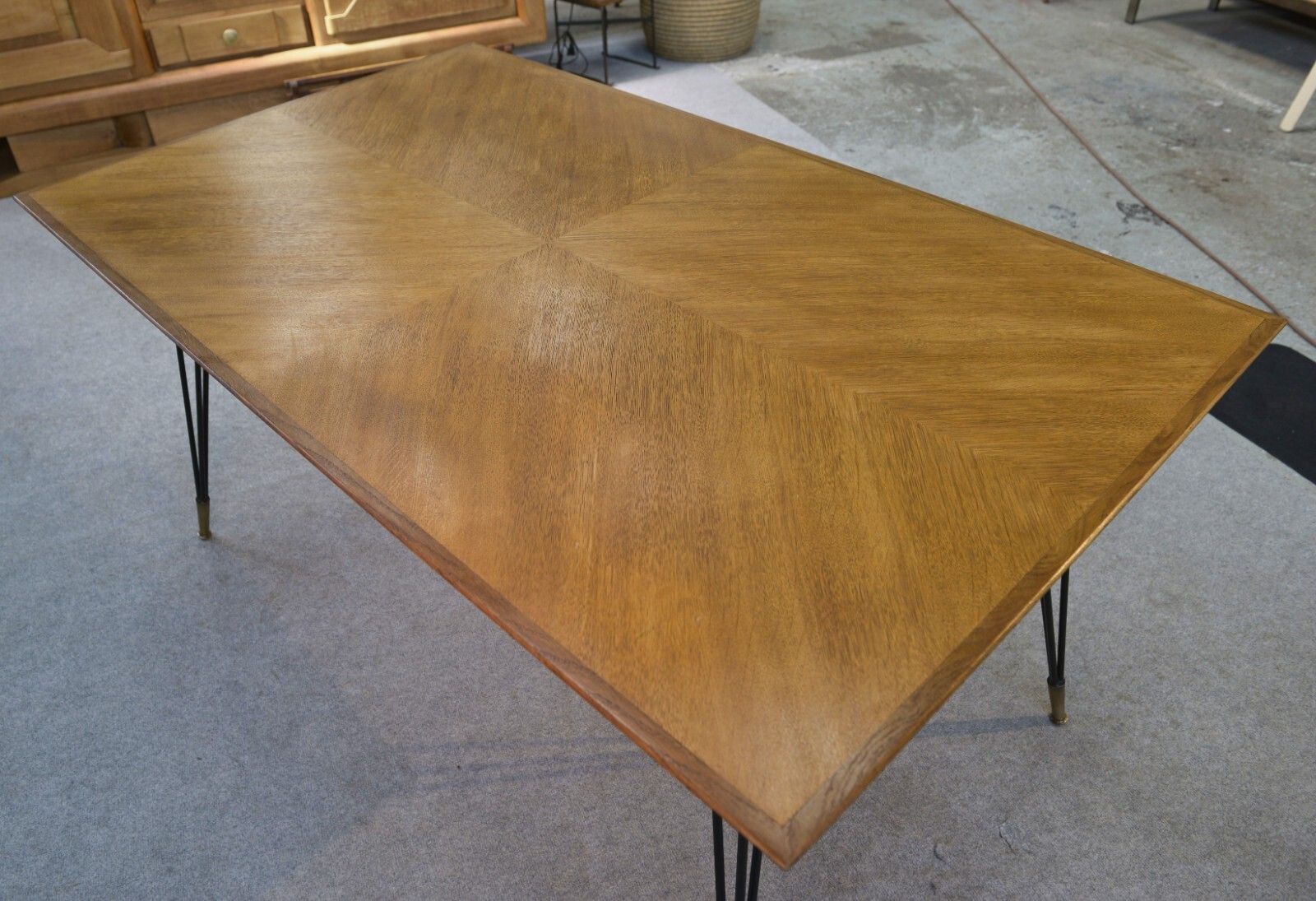 1960's Italian Design Cast Iron Bronze Oak Table And Stand photo vintage
