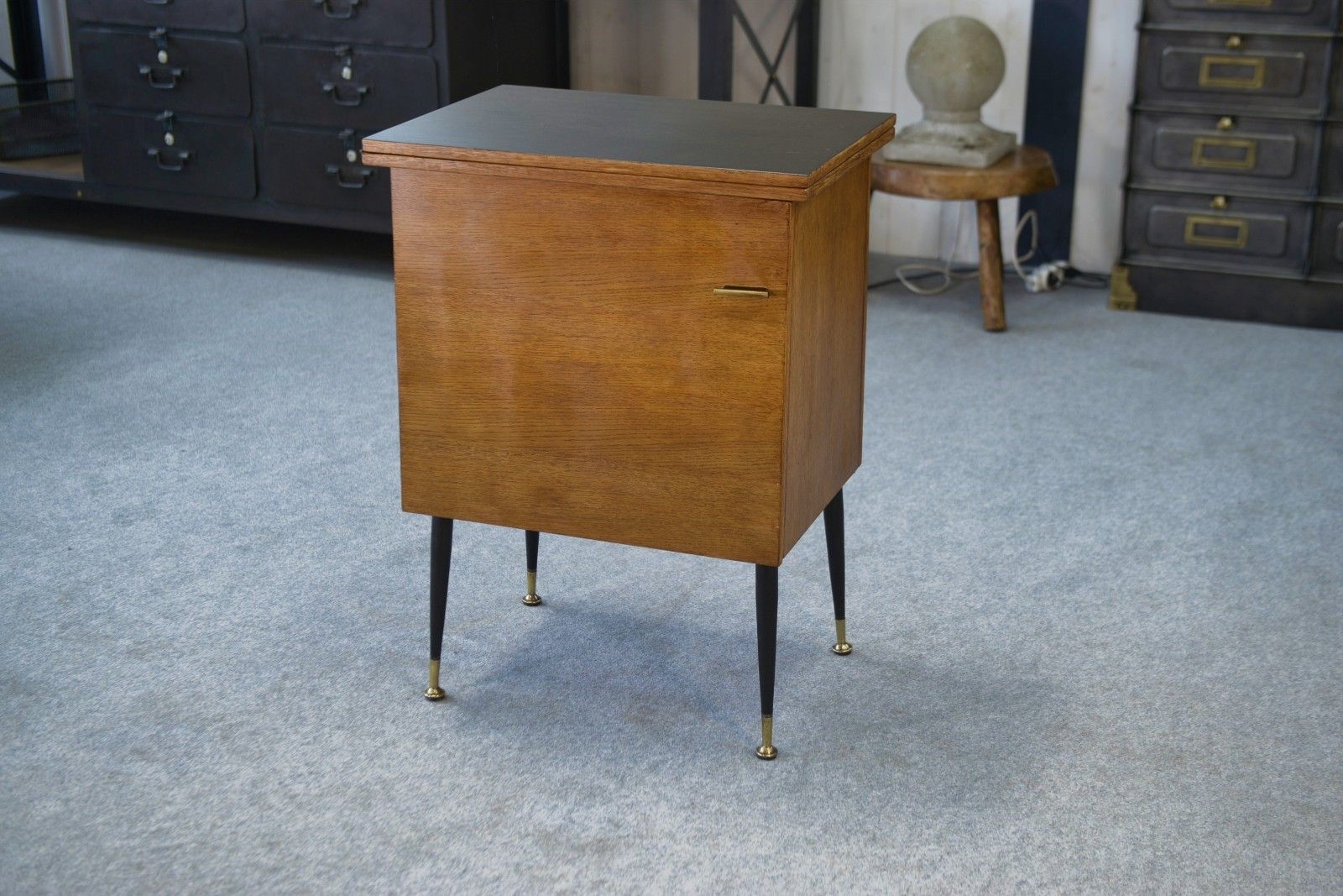 1960's Office, Steel, Brass And Oak Folding Side Cabinet