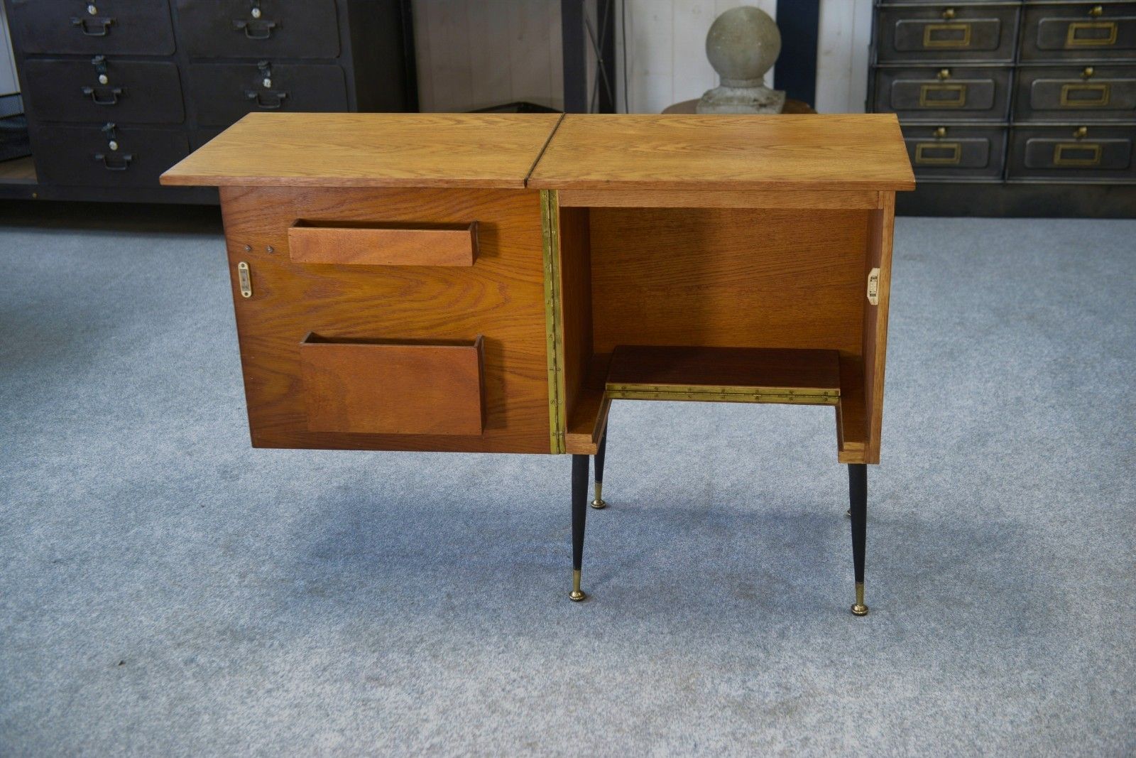 1960's Office, Steel, Brass And Oak Folding Side Cabinet photo buy