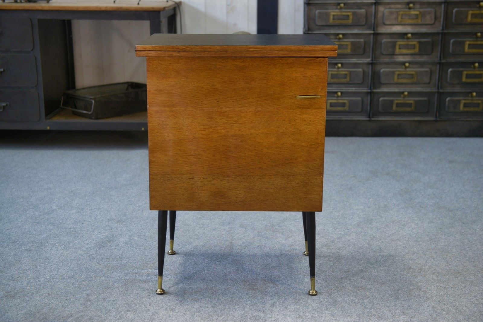 463.0 1960's Office, Steel, Brass And Oak Folding Side Cabinet photo