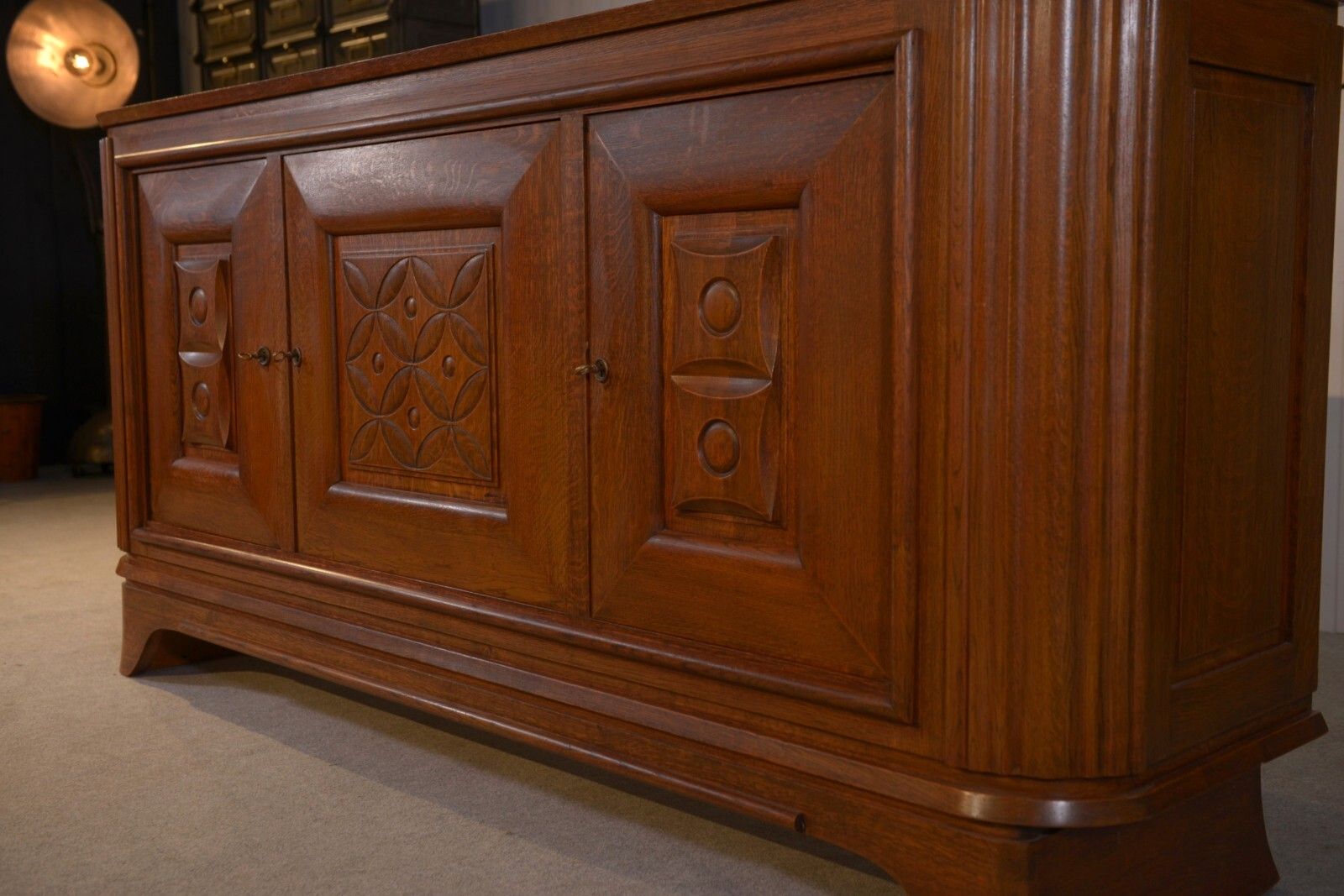 photo for sale 1950's Solid Oak 3 Door Sideboard Curved Feet