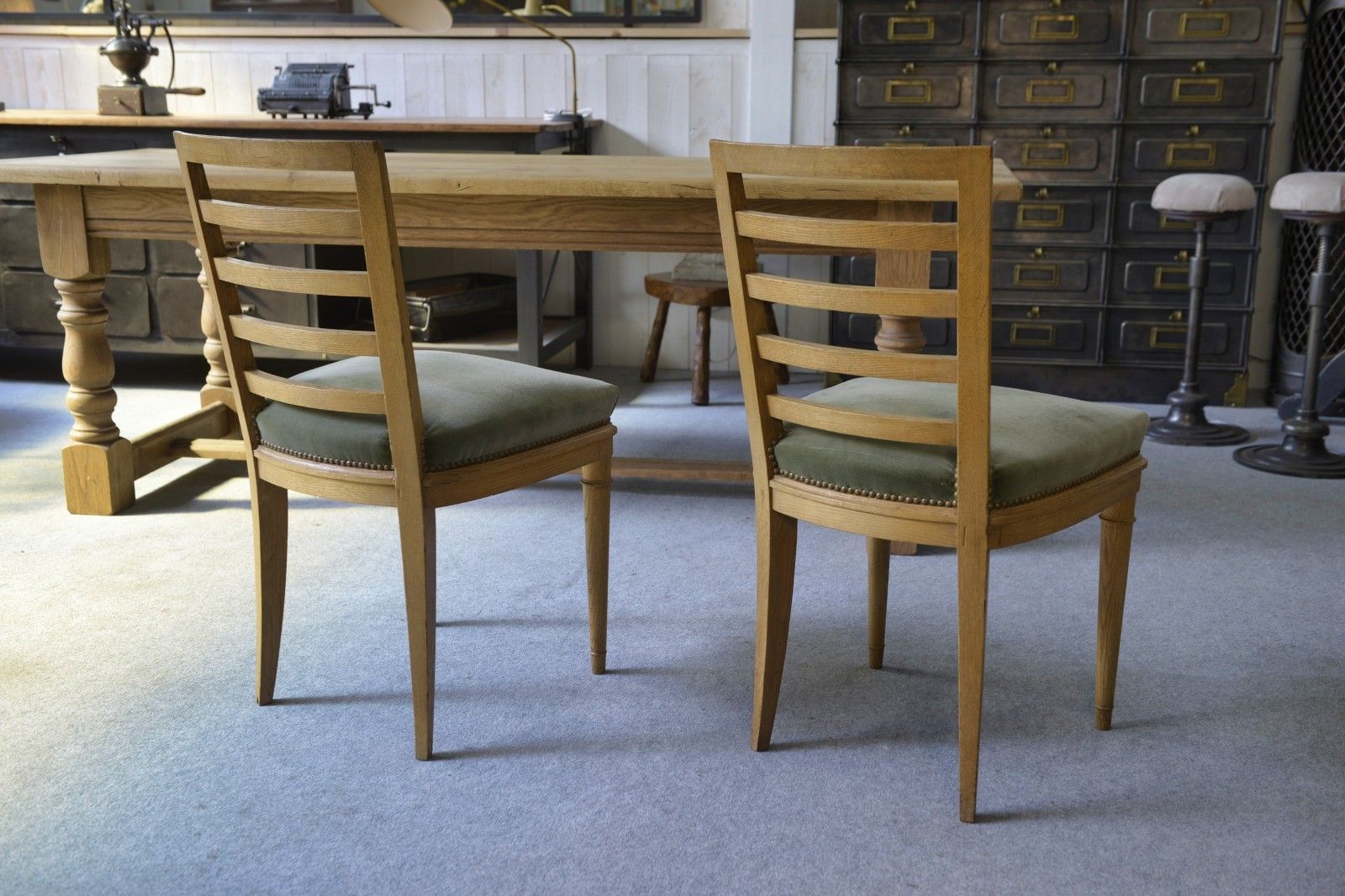 1940's Green Velvet Modern Chairs With Seats Pair photo 2207.0