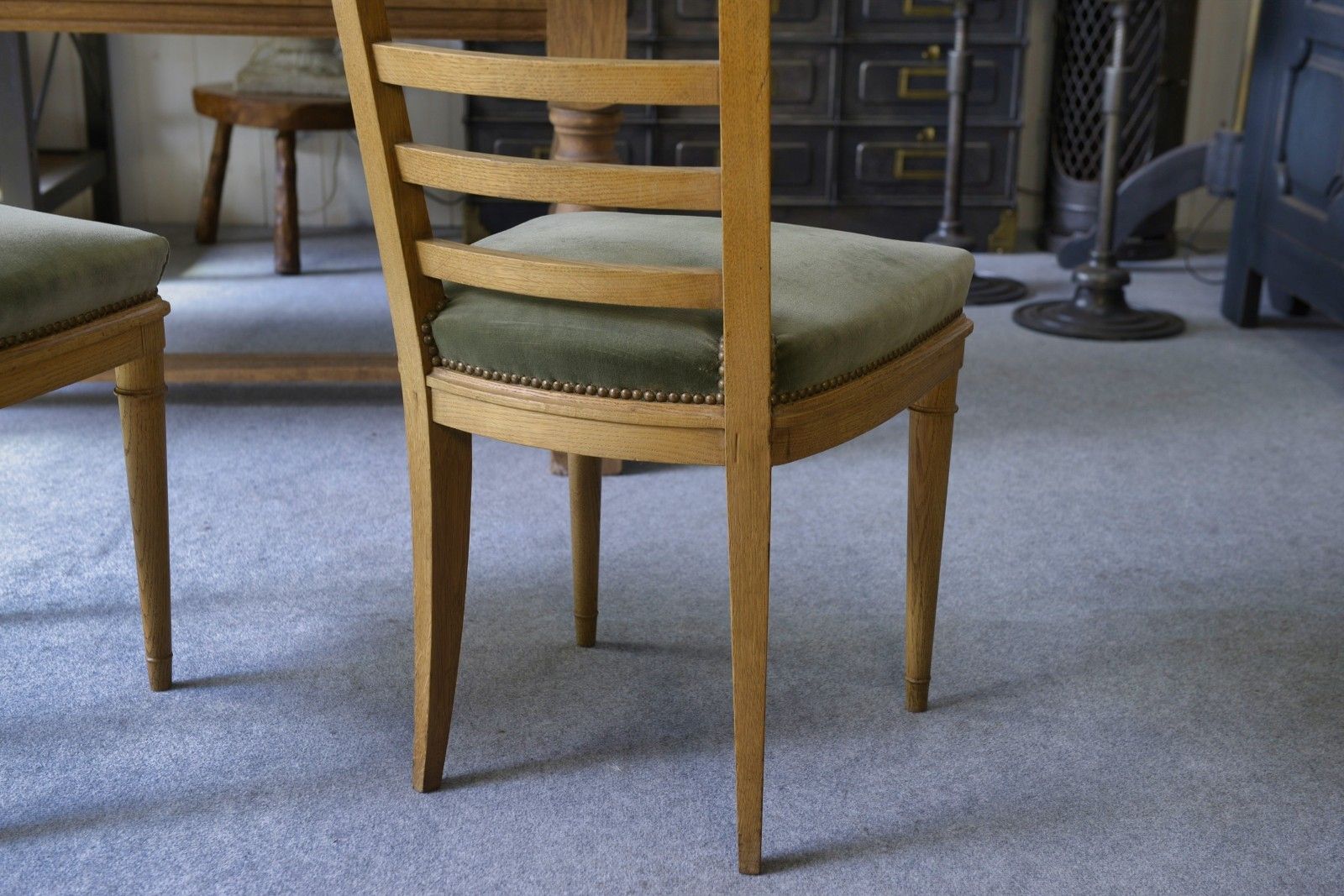 photo furniture 1940's Green Velvet Modern Chairs With Seats Pair