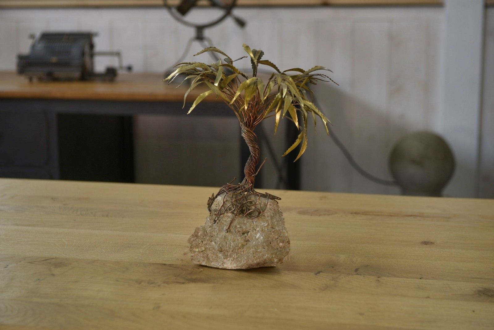 Copper Wire And Stone Sculpture Signed Daniel Dhaeseleer 1980's photo vinterior