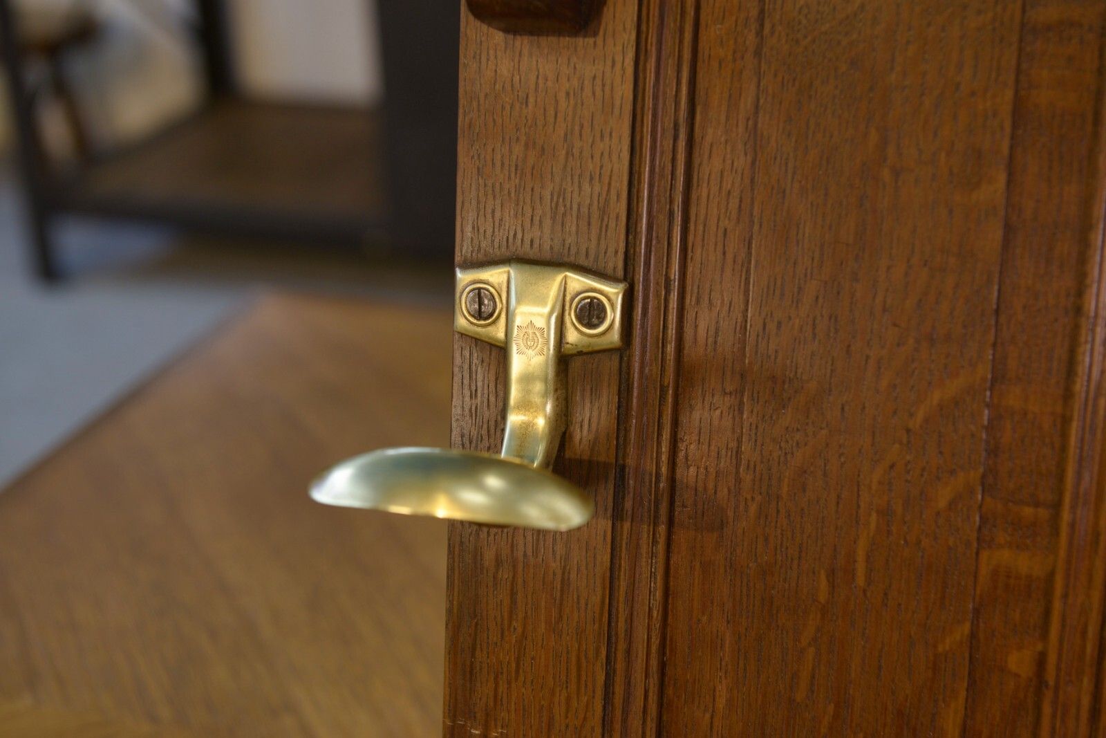 Solid Oak Coat Rack And 2 Brass Art Deco Hangers 1930's photo Furniture