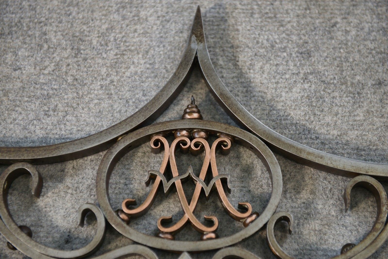 Antique Wrought Iron And Copper Turned Mirror Coat Of Arms Base 19th Century photo vinterior