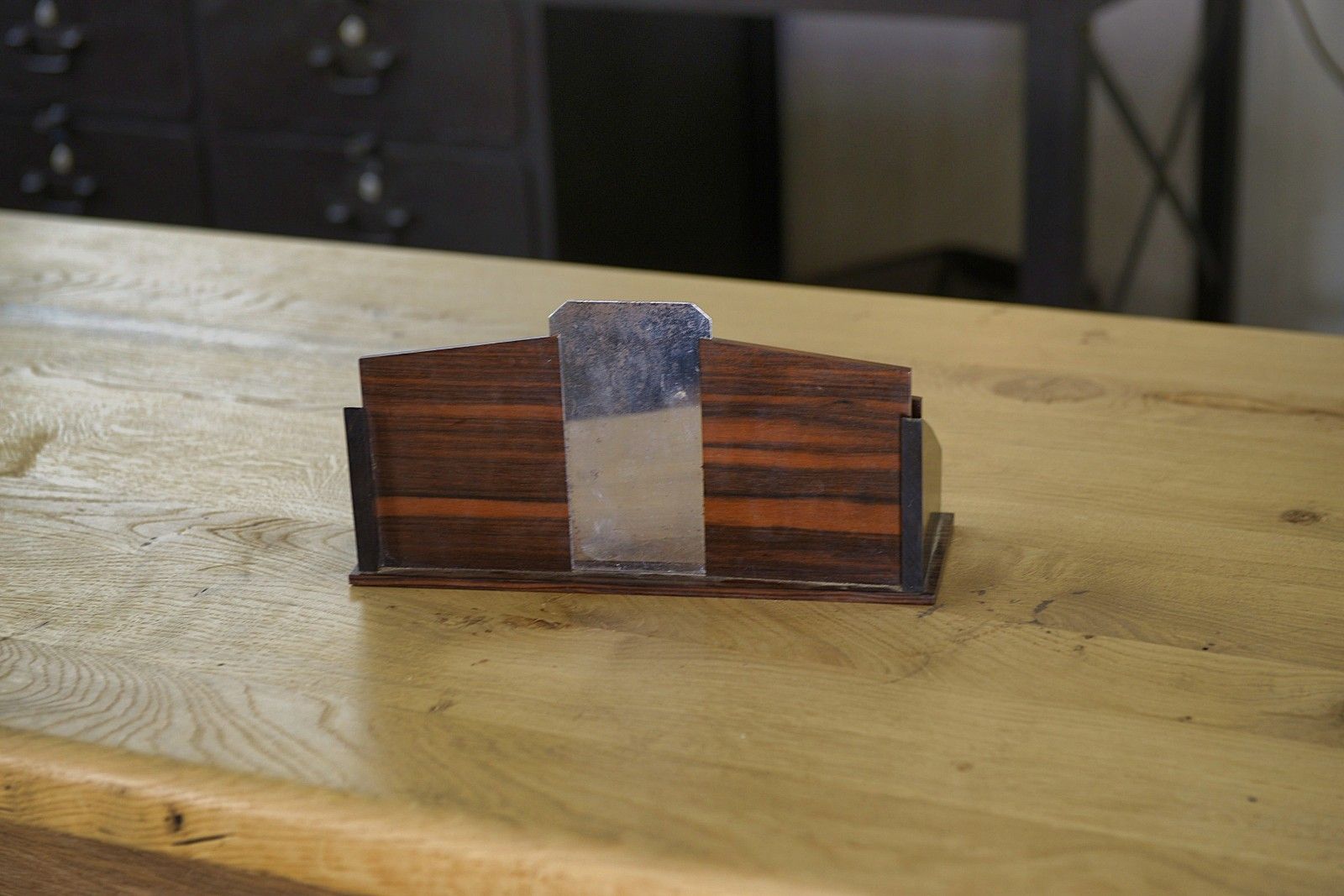 1930's Art Deco Polished Stainless Steel Rosewood Letter Holder photo Home Decor