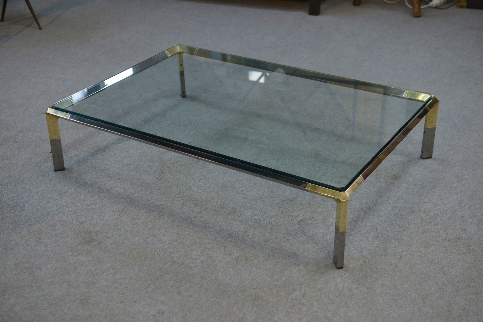 Glass And Chrome Metal Coffee Table By Philippe Parent France 1970's