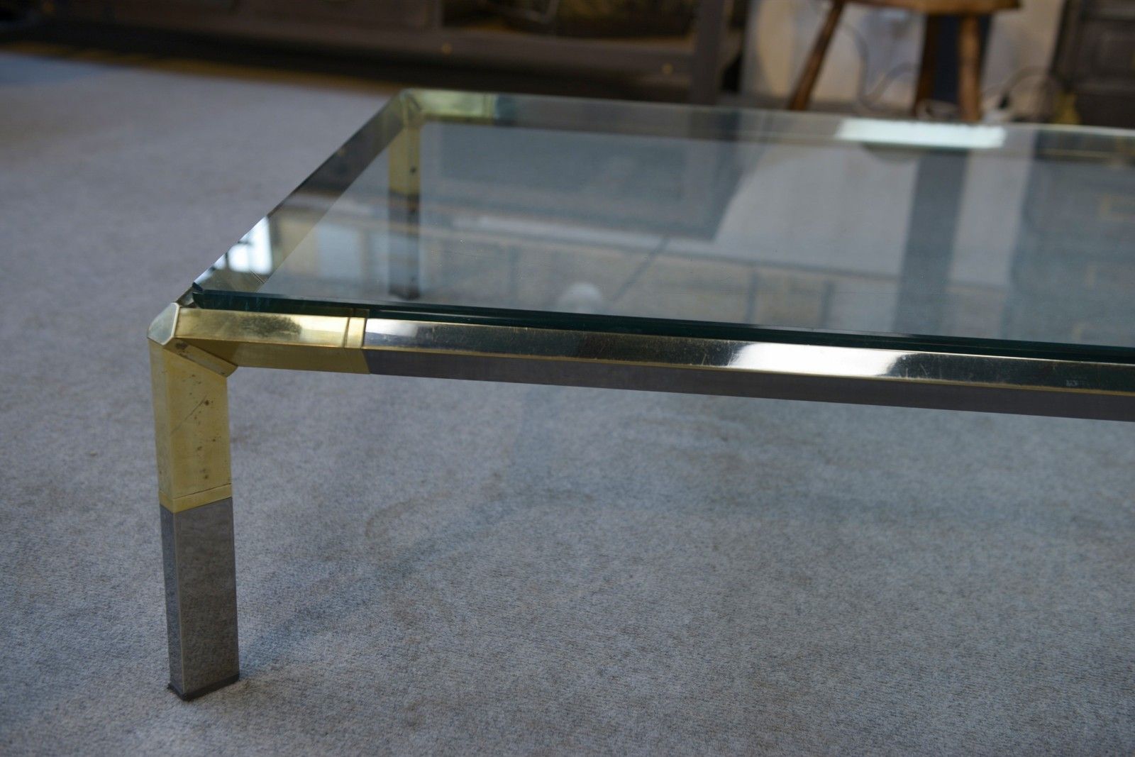 Glass And Chrome Metal Coffee Table By Philippe Parent France 1970's photo vinterior
