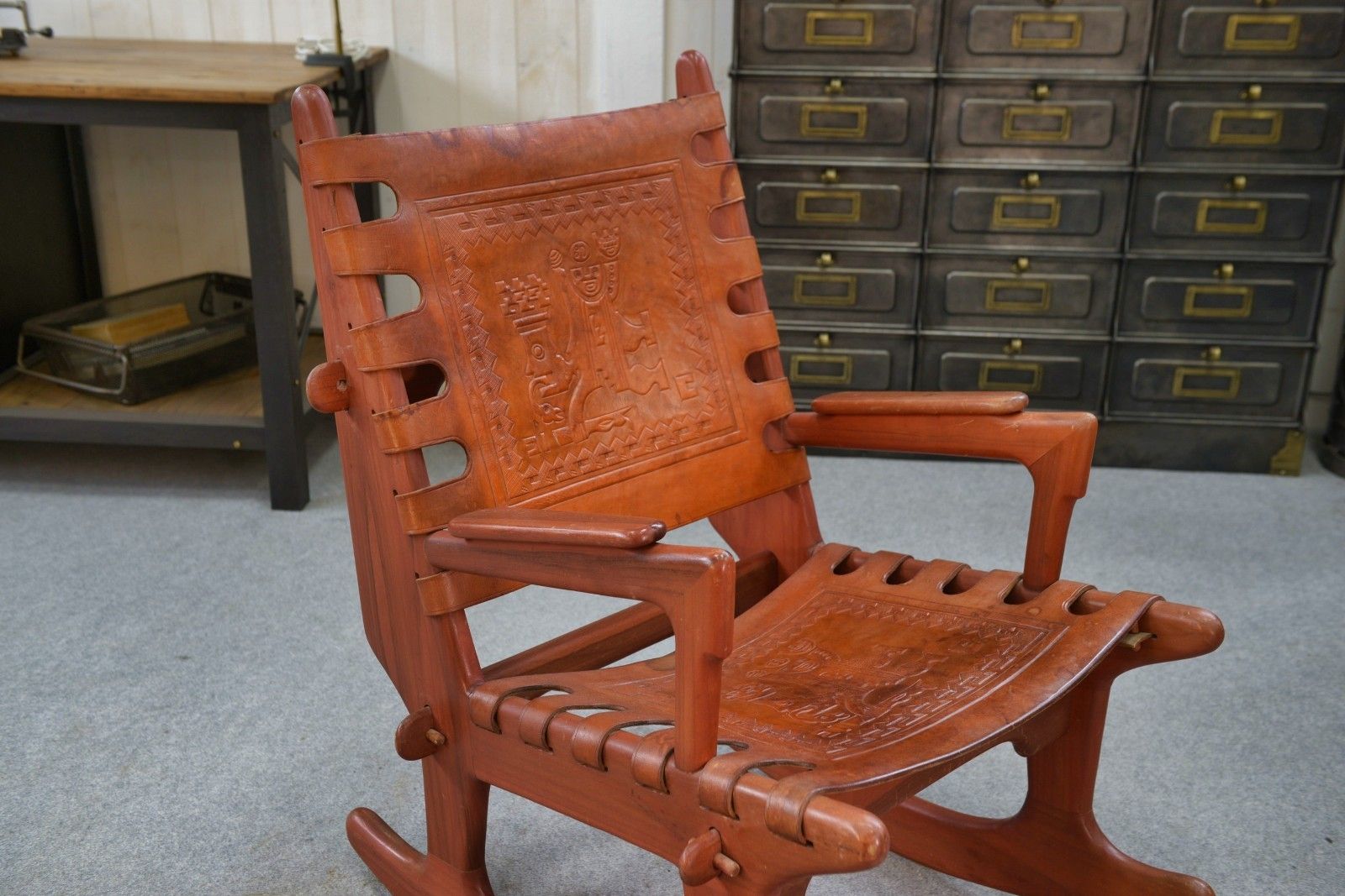 1960's Red Wood And Leather Armchair By Angel Pazmino photo buy