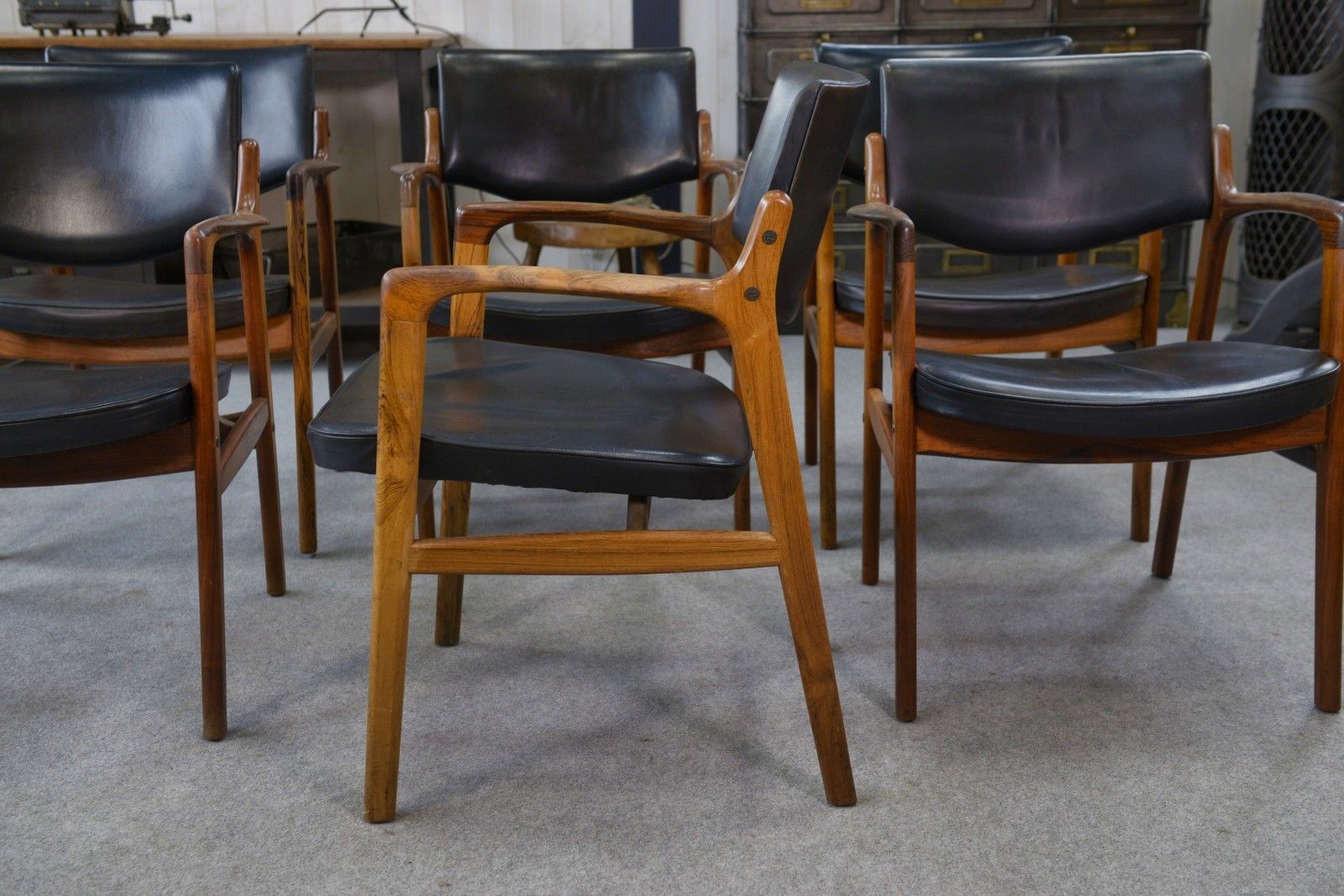 photo furniture Set Of 6 Scandinavian Leather And Rosewood Armchairs By Gondo Gravesen