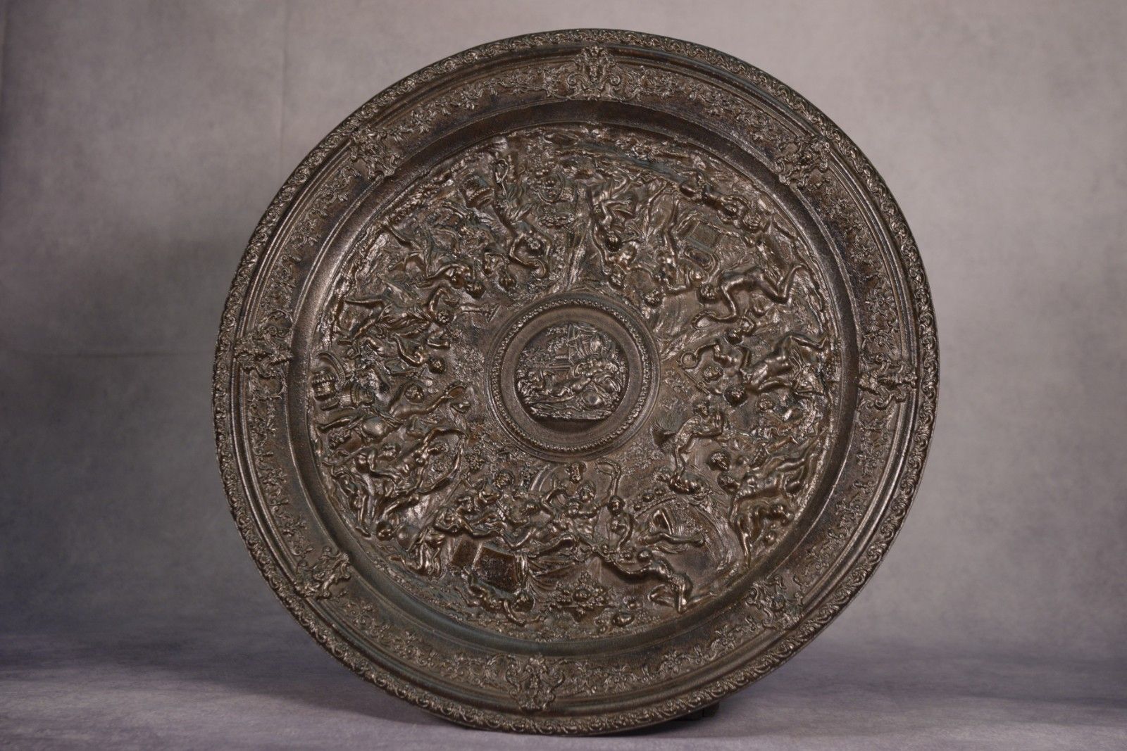 Antique Cast Iron Steel Patina Bronze Wall Plate 19th Century