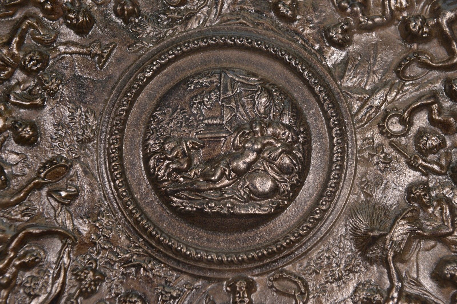 Antique Cast Iron Steel Patina Bronze Wall Plate 19th Century photo furniture
