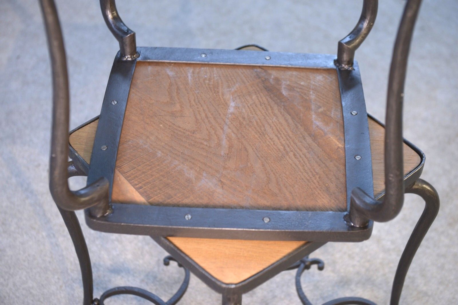 Pair Of Wrought Iron Side Tables And Oak Top French Work photo vinterior