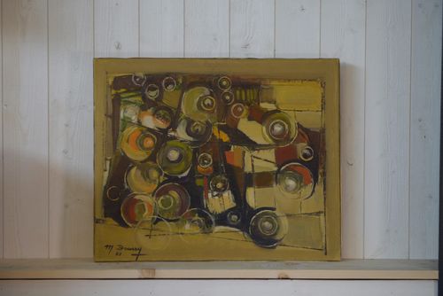 Painting On Canvas Abstract Art Signed Boussy 1977 photo buy