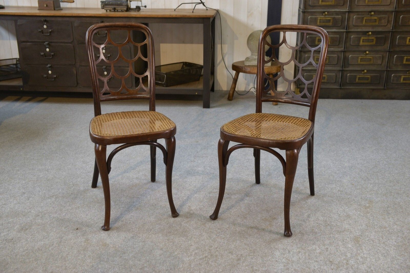 Pair Of Art Nouveau Curved Beech Wood Chairs Attributed To Koloman Moser photo buy