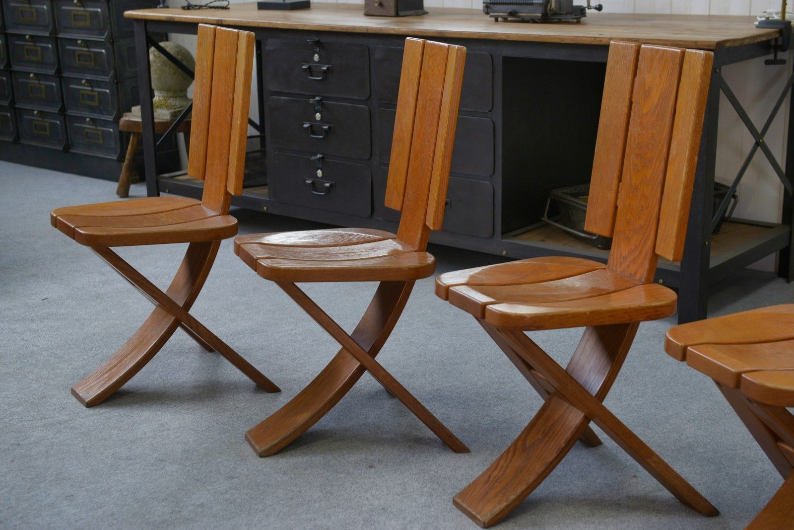 photo for sale 1970's Seltz Manufacture Solid Oak Chair Set Of 5