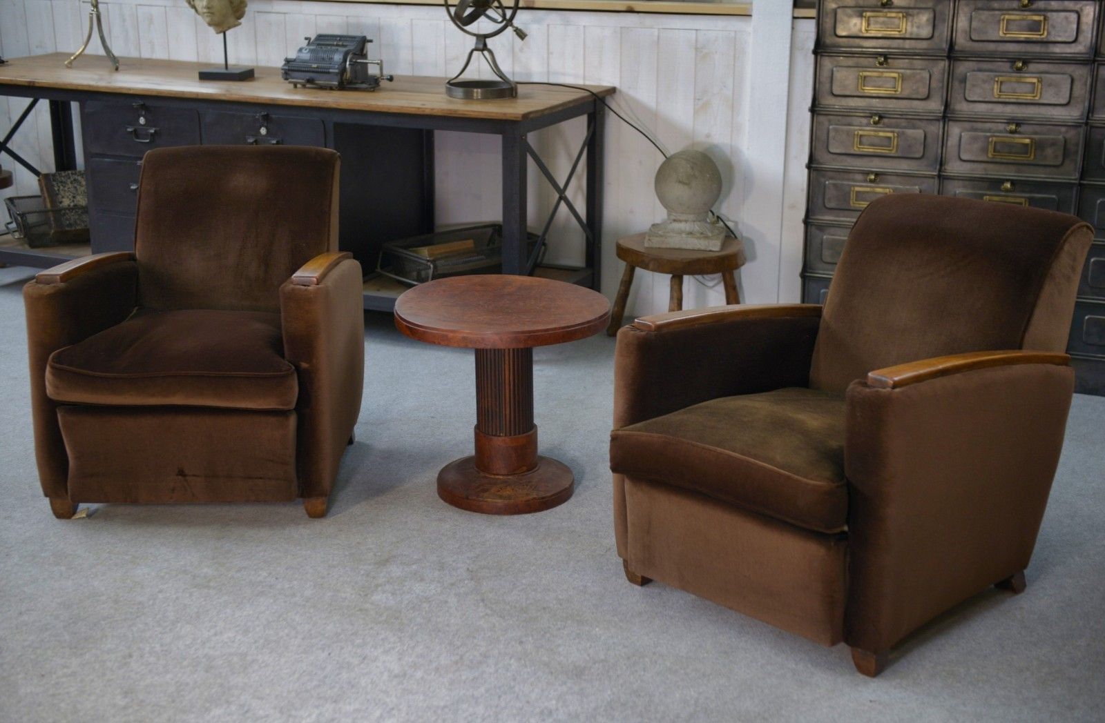 Pair Of Art Deco Velvet Club Armchairs In The Taste Of Jules Leleu 1930's photo furniture