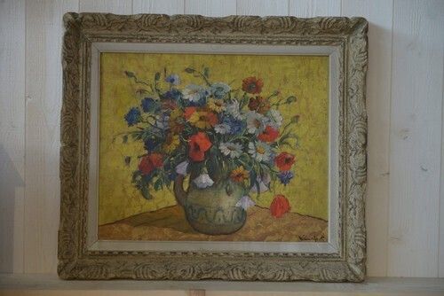 Still Life Painting Numbered 12 Signed Montparnasse Frame Carved Patinated 20th Century photo 551.0
