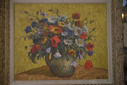 Still Life Painting Numbered 12 Signed Montparnasse Frame Carved Patinated 20th Century photo vinterior