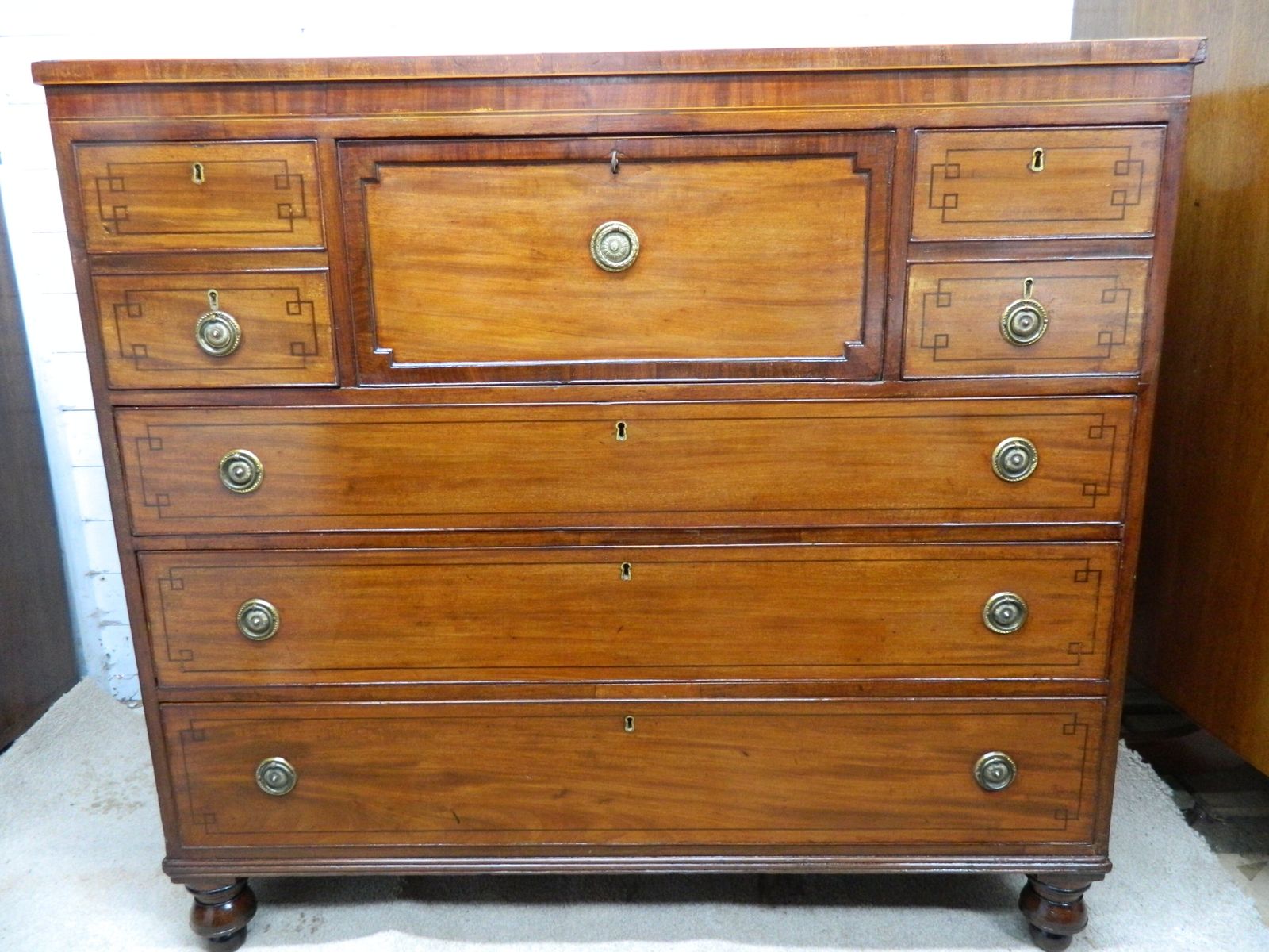 Regency Mahogany Secretaire Chest Of Drawers