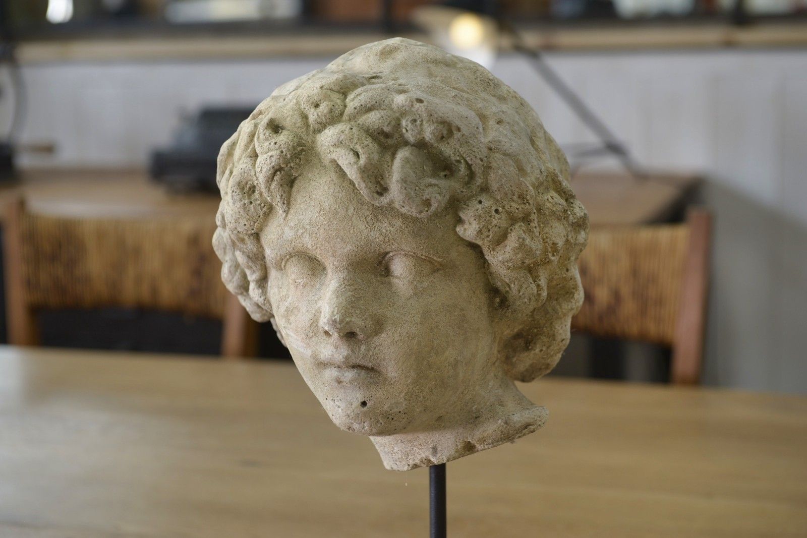 Reconstructed Stone Head Sculpture Carved Antique Style 19th Century photo 1322.0