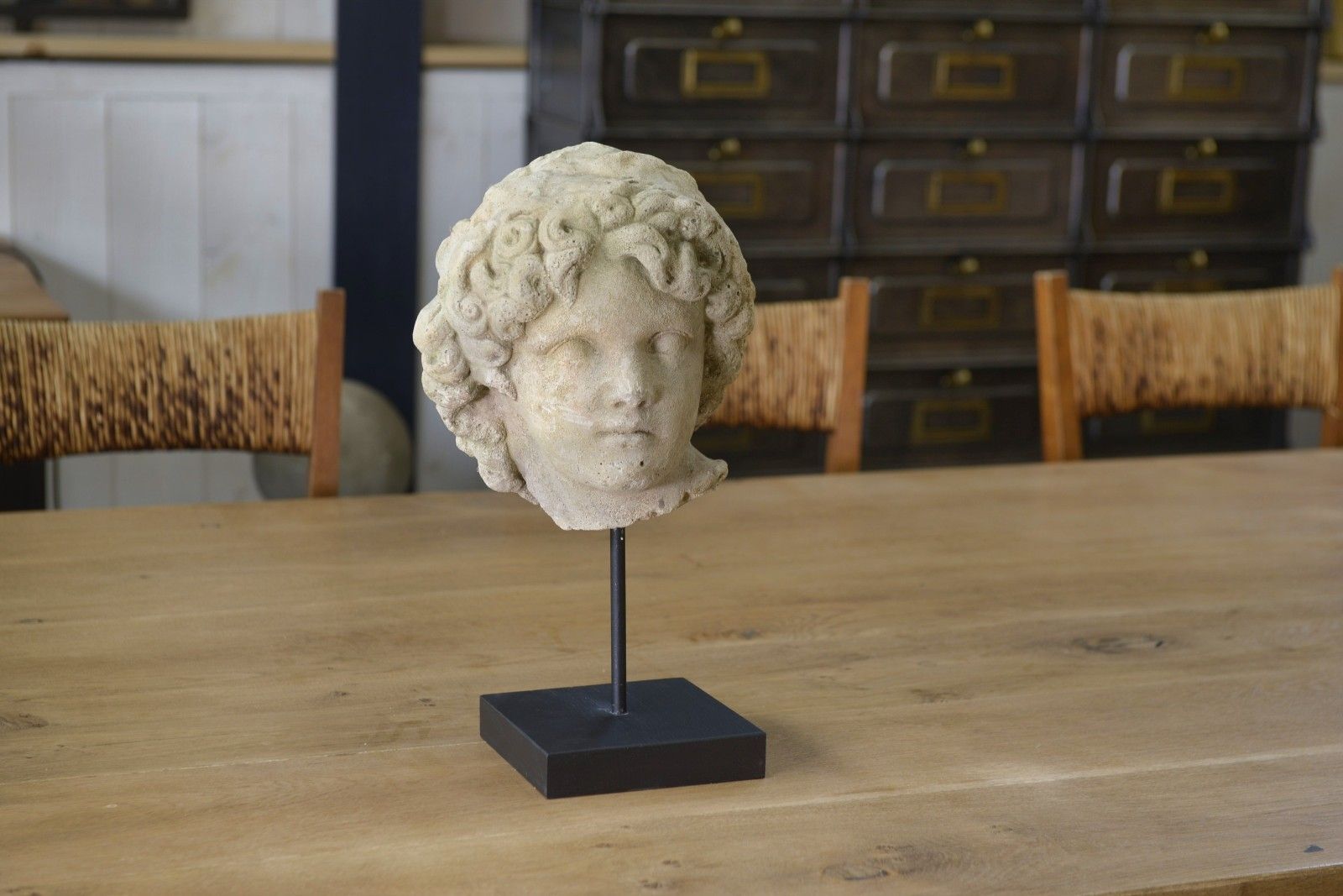 photo for sale Reconstructed Stone Head Sculpture Carved Antique Style 19th Century