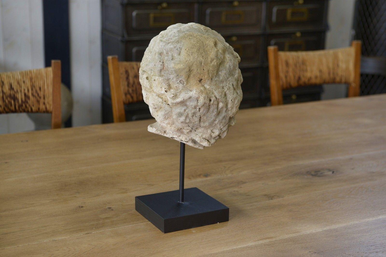 Art Reconstructed Stone Head Sculpture Carved Antique Style 19th Century photo