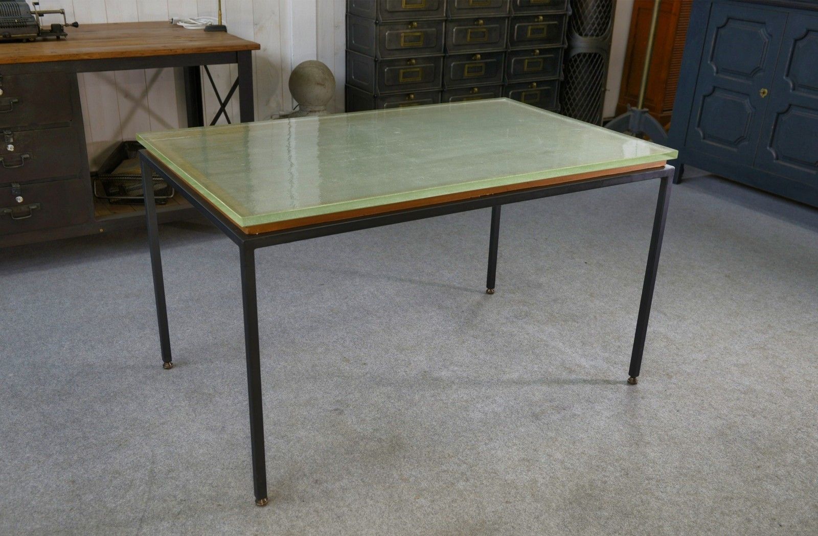 Saint Gobain Glass And Black Lacquered Metal Design Table 1960's photo 7713.0