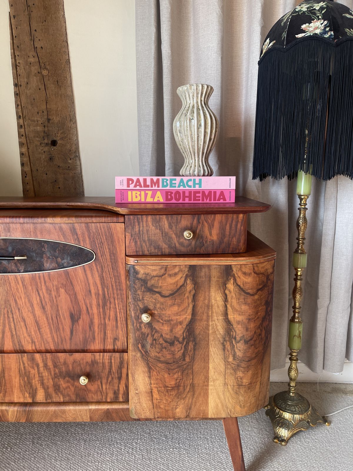 photo for sale Mid Century Beautility Walnut Burl Cocktail Cabinet