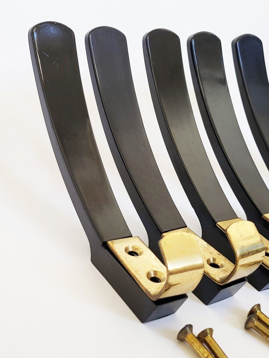 Mid Century Austrian Bakelite And Brass Wall Hooks, 1950s, Set Of 6 photo buy
