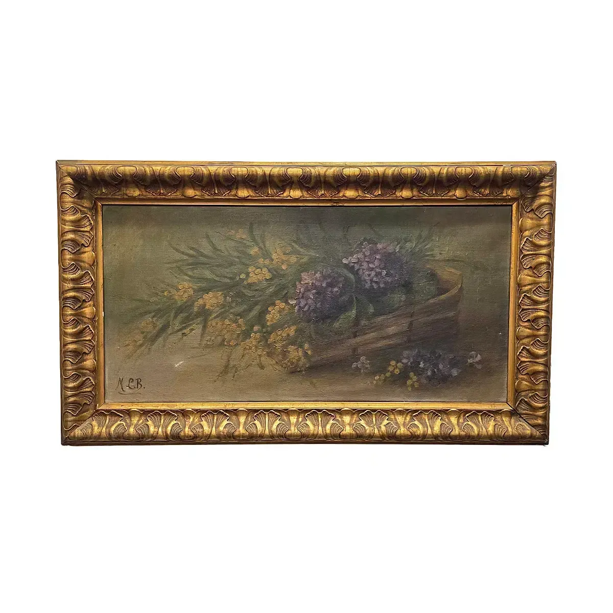 Antique Oil Painting Flower Still Life Ml.B. Early 1900s