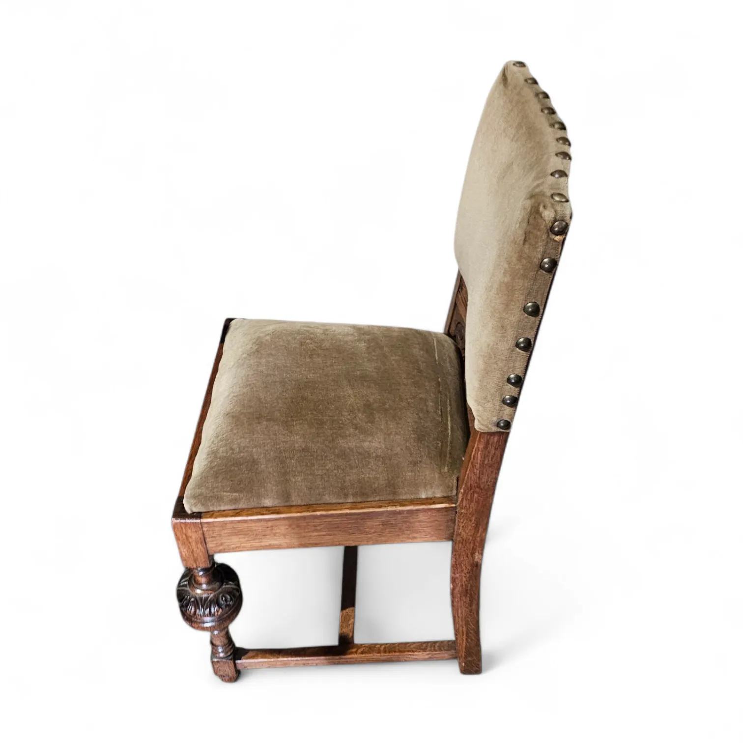 Jacobean / Tudor Style / Oak Chairs / Green Velvet / 1930s photo Furniture