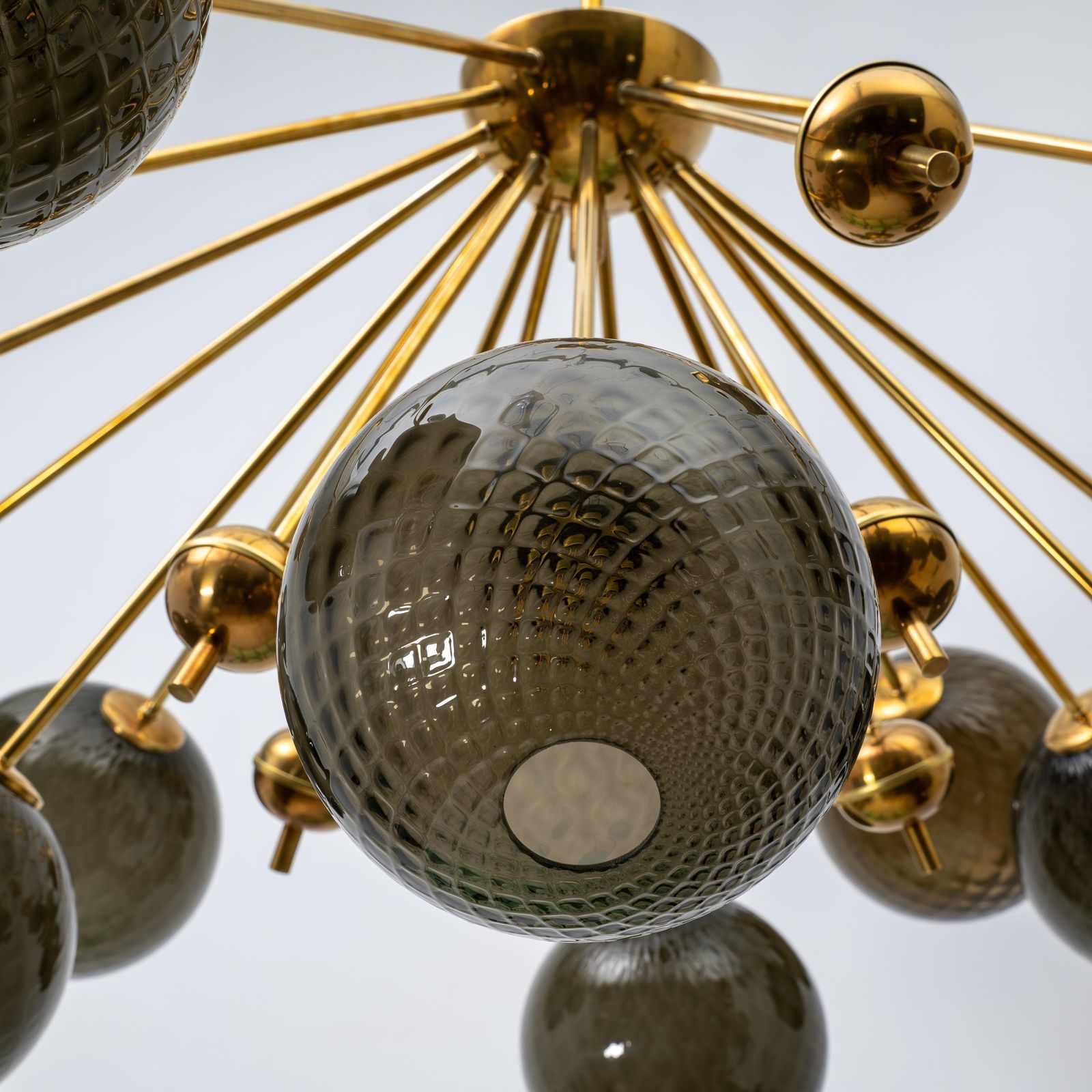 “Galaxy” Chandelier In Brass And Fumé Murano Glass photo vintage