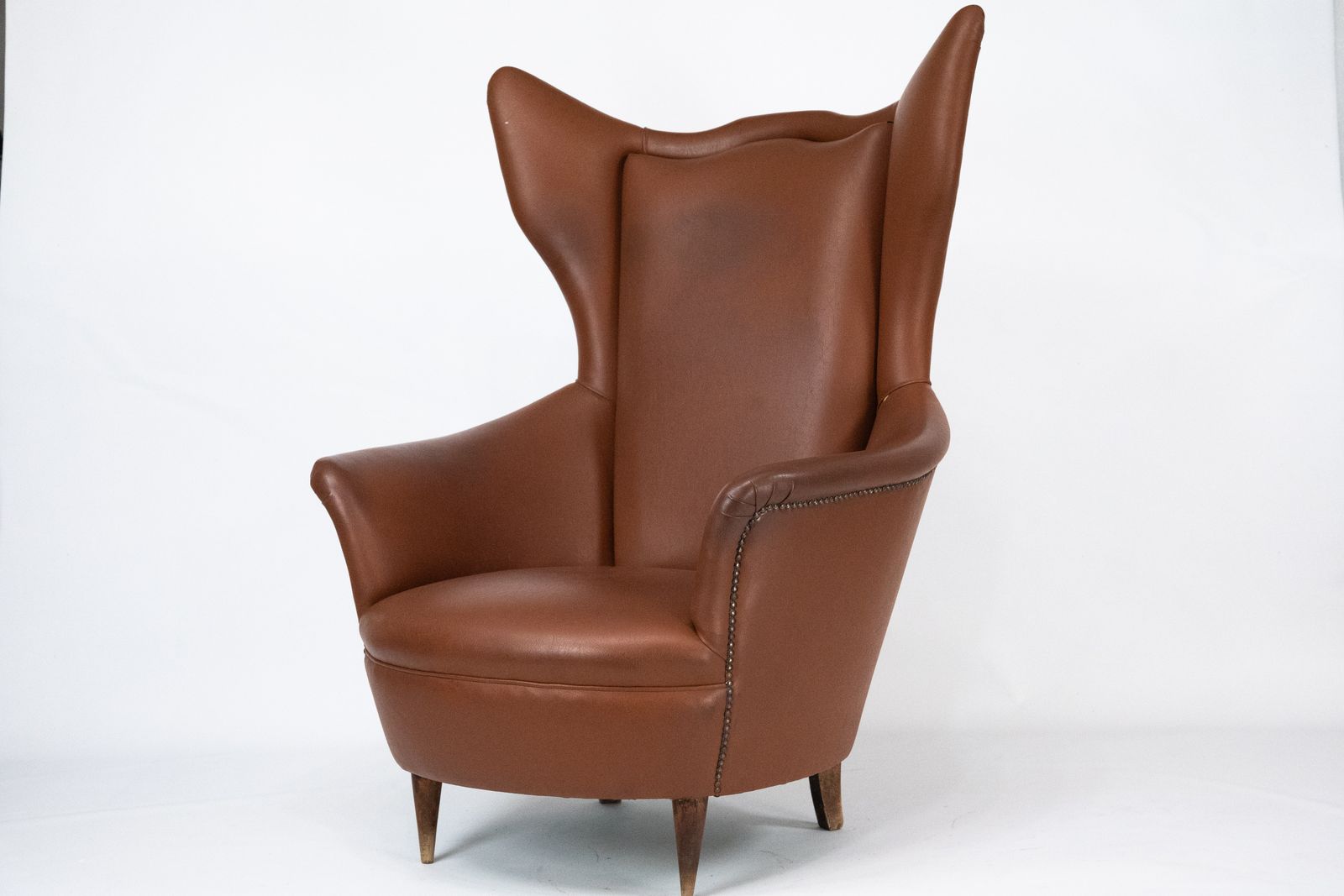 Mid Century Italian Wingback Armchair In Leatherette, 1950s photo Furniture