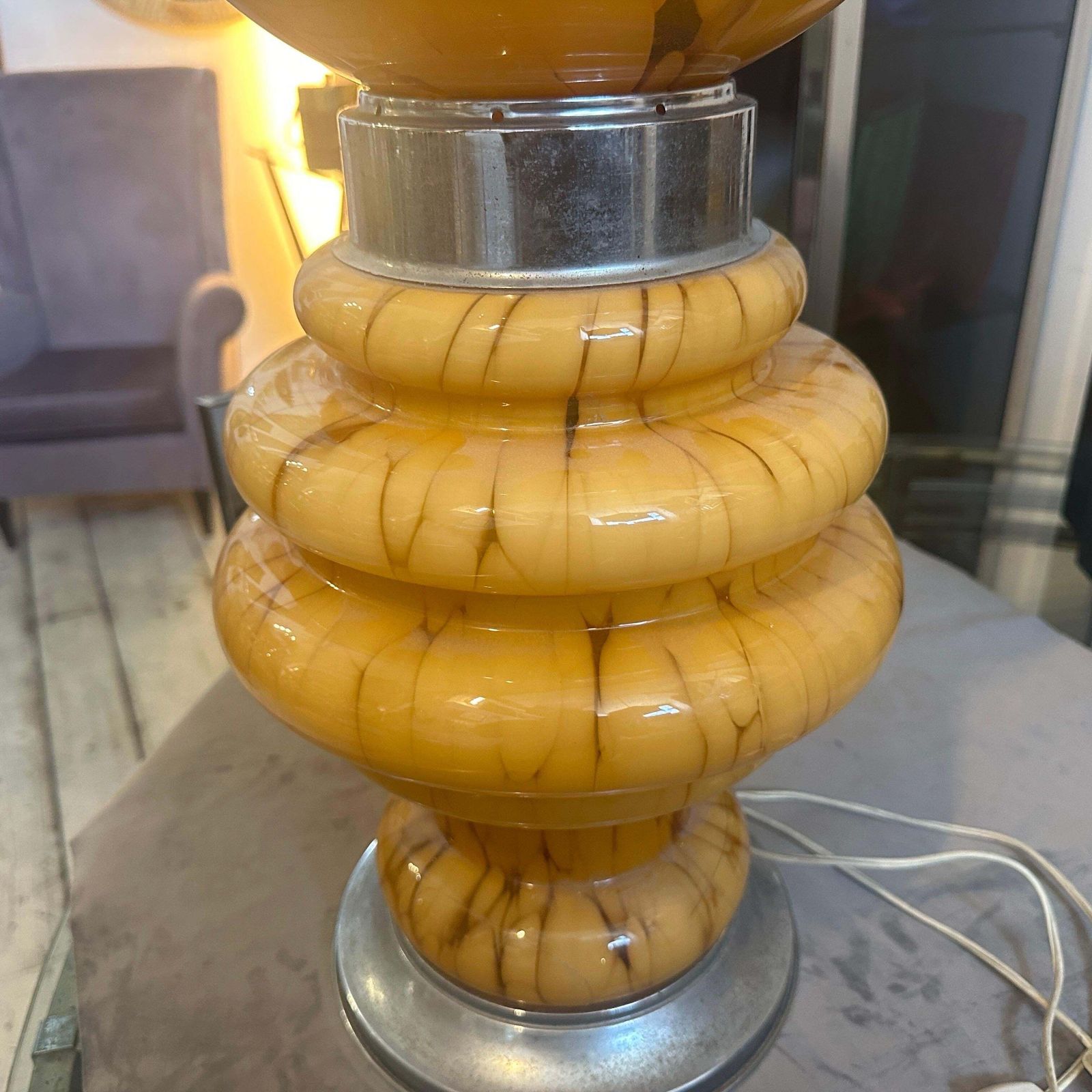 1970s Space Age Yellow Glass And Metal Table Lamp Carlo Nason For Mazzega photo furniture
