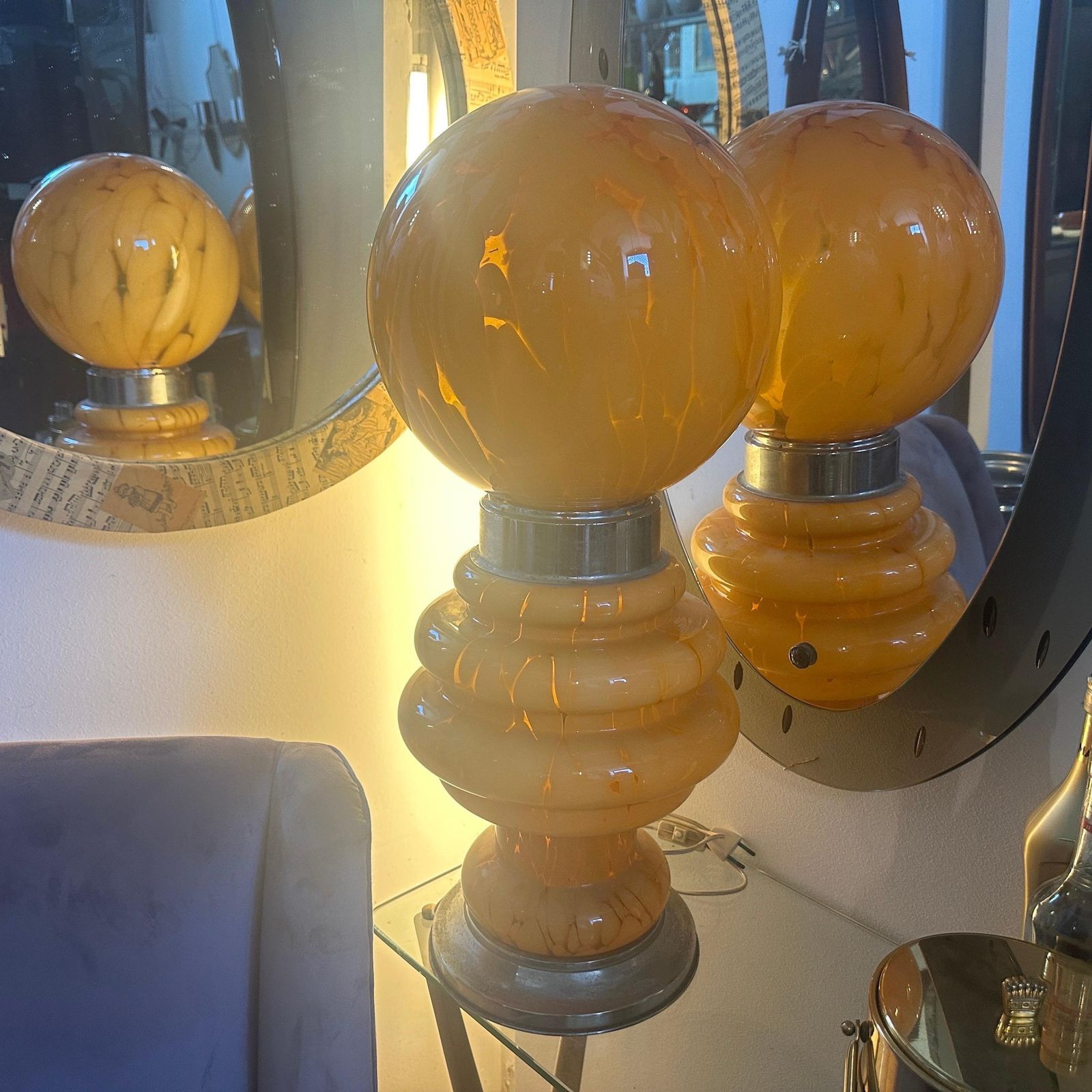 1970s Space Age Yellow Glass And Metal Table Lamp Carlo Nason For Mazzega photo Lighting