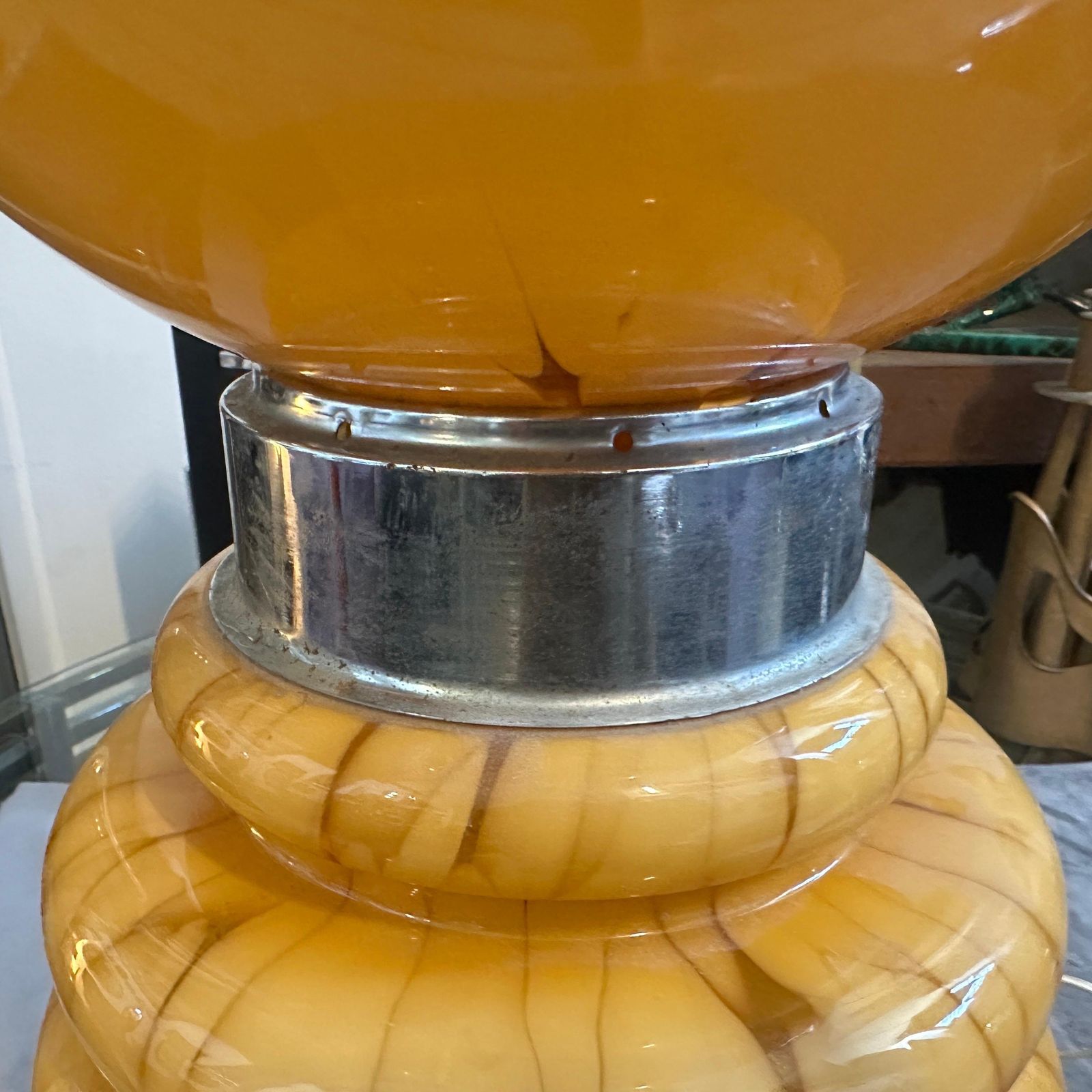 photo for sale 1970s Space Age Yellow Glass And Metal Table Lamp Carlo Nason For Mazzega