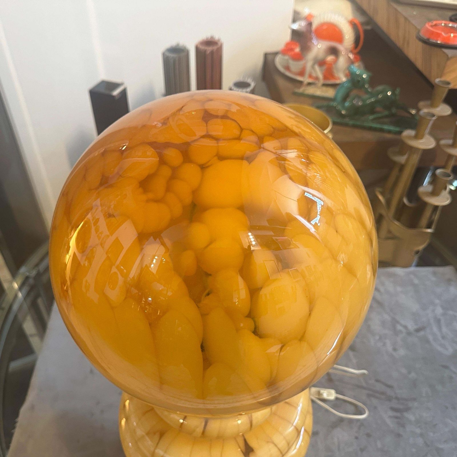 photo vinterior 1970s Space Age Yellow Glass And Metal Table Lamp Carlo Nason For Mazzega