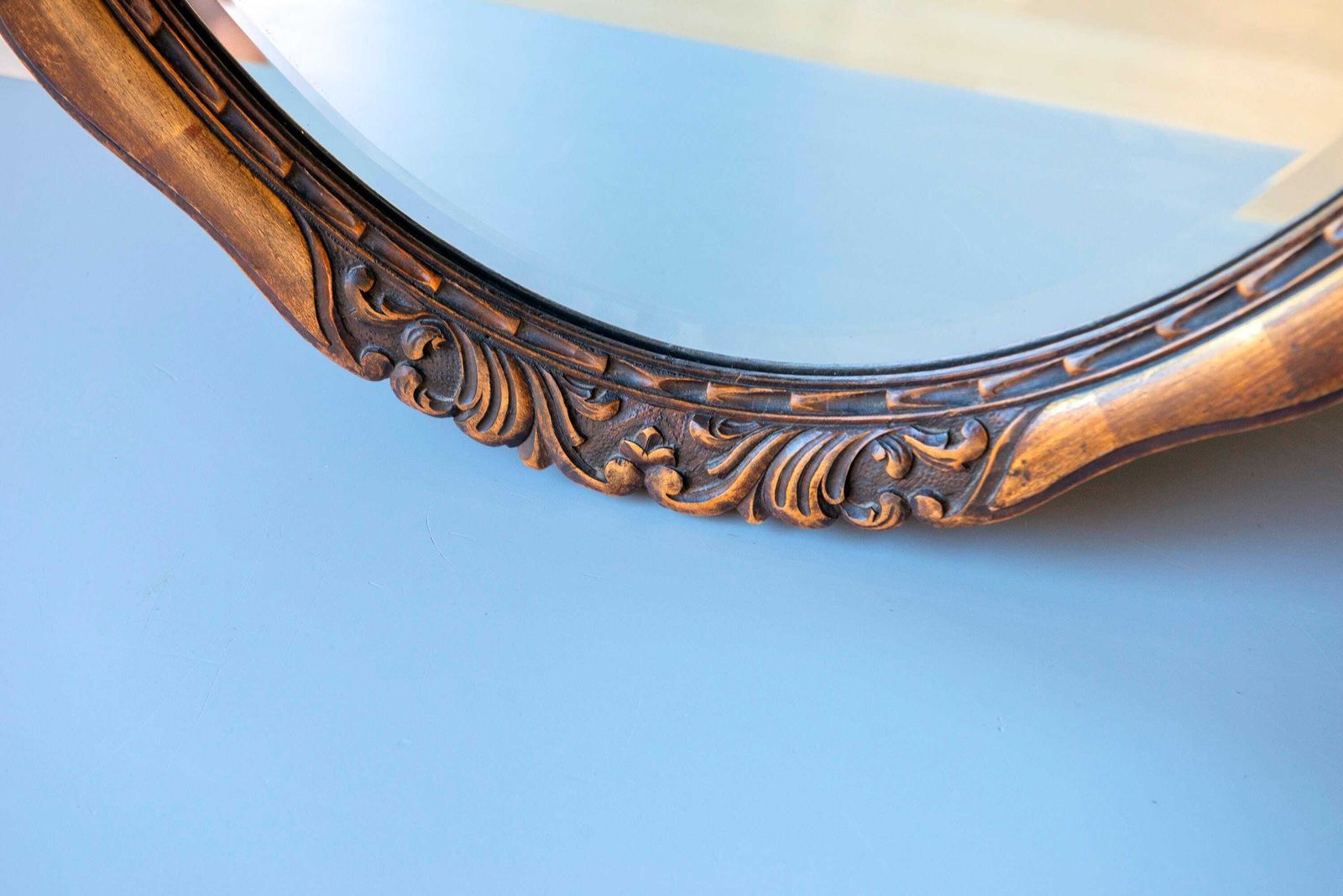 Antique Oak Oval Wall Mirror – Beveled Glass – Hand Carved Ornate Frame – Vintage Victorian Style Decor photo Home Decor