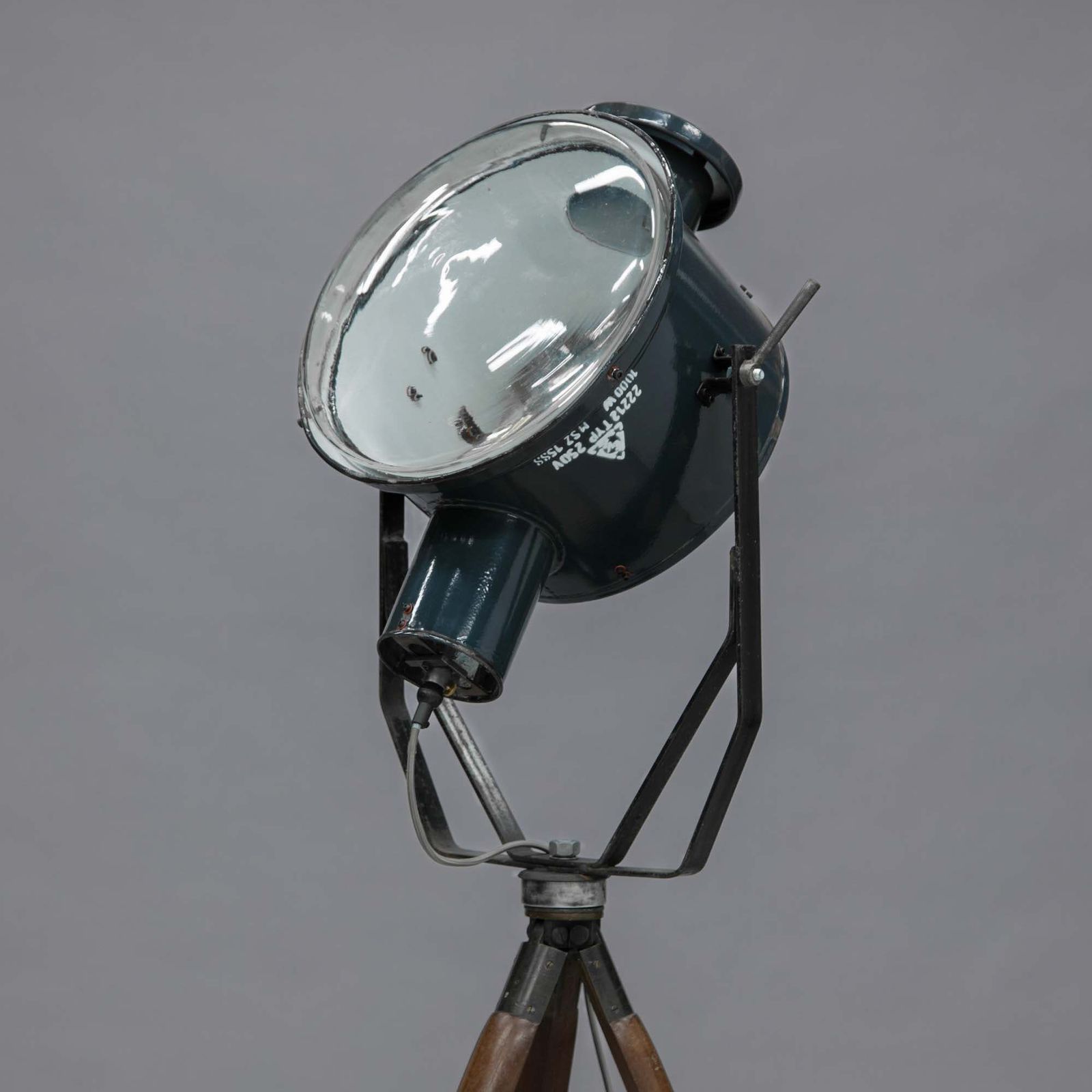Hungarian Military Searchlight Floor Lamp On Wooden Tripod photo for sale
