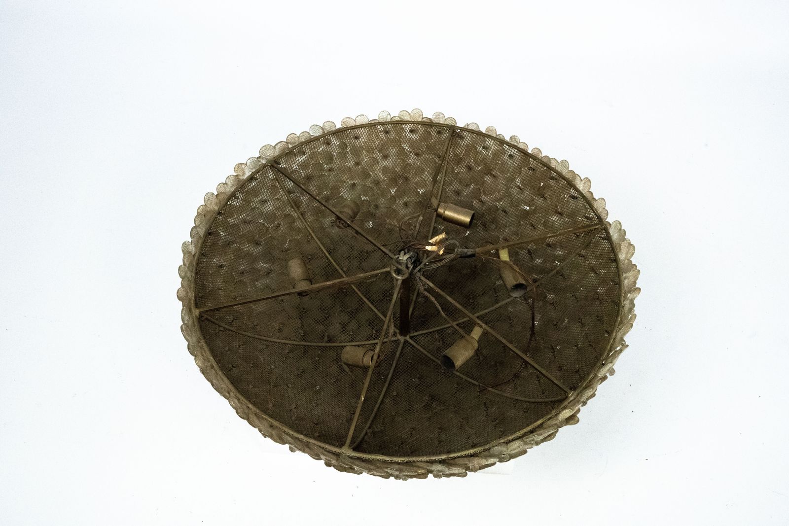 Seguso, Xlarge Mid Century Gold Murano Glass Flowers Ceiling Lamp. Italy 1940s photo 3770.0