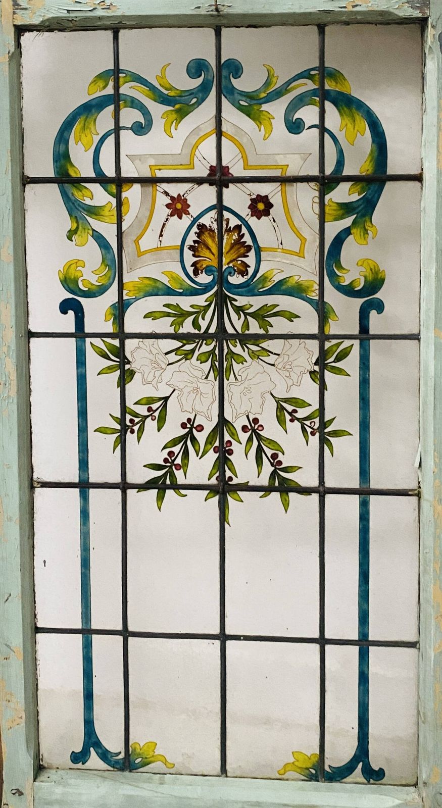 Art Deco Window And Transom In Fir And Painted Glass, 20th Century photo furniture