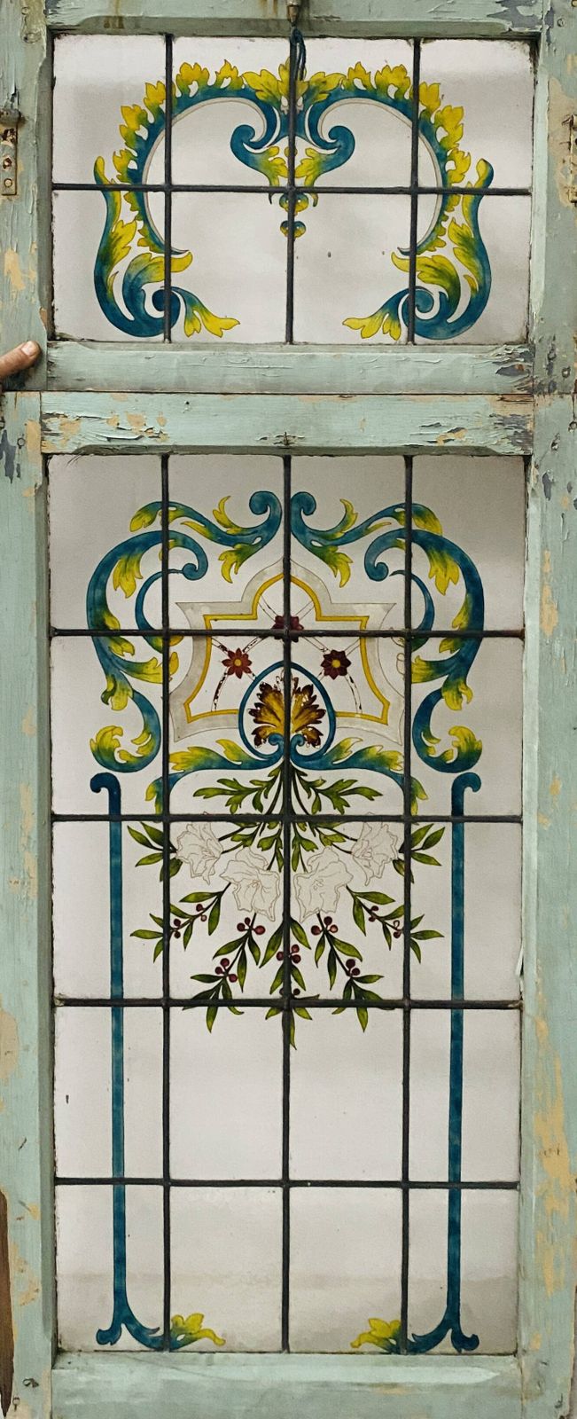 Art Deco Window And Transom In Fir And Painted Glass, 20th Century photo 775.2