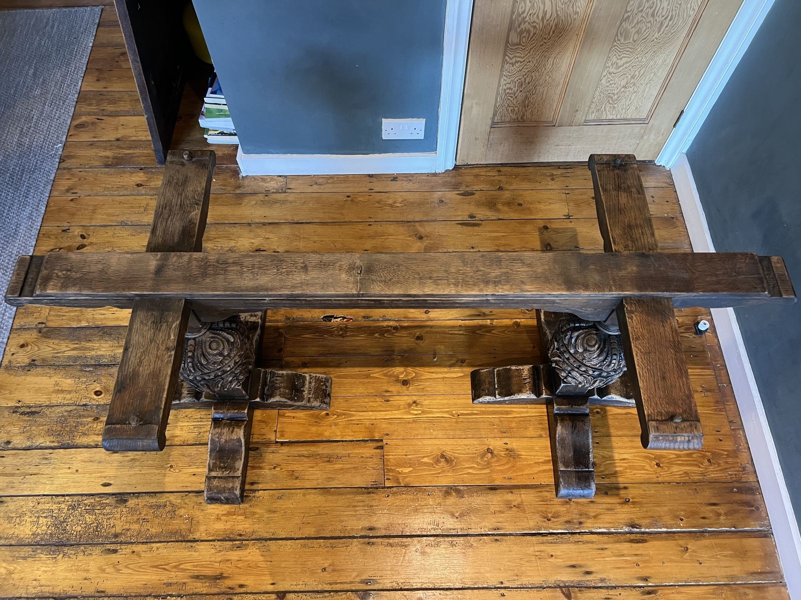19th Century English Antique Jacobean Oak Refectory Table Dining Chairs photo Furniture