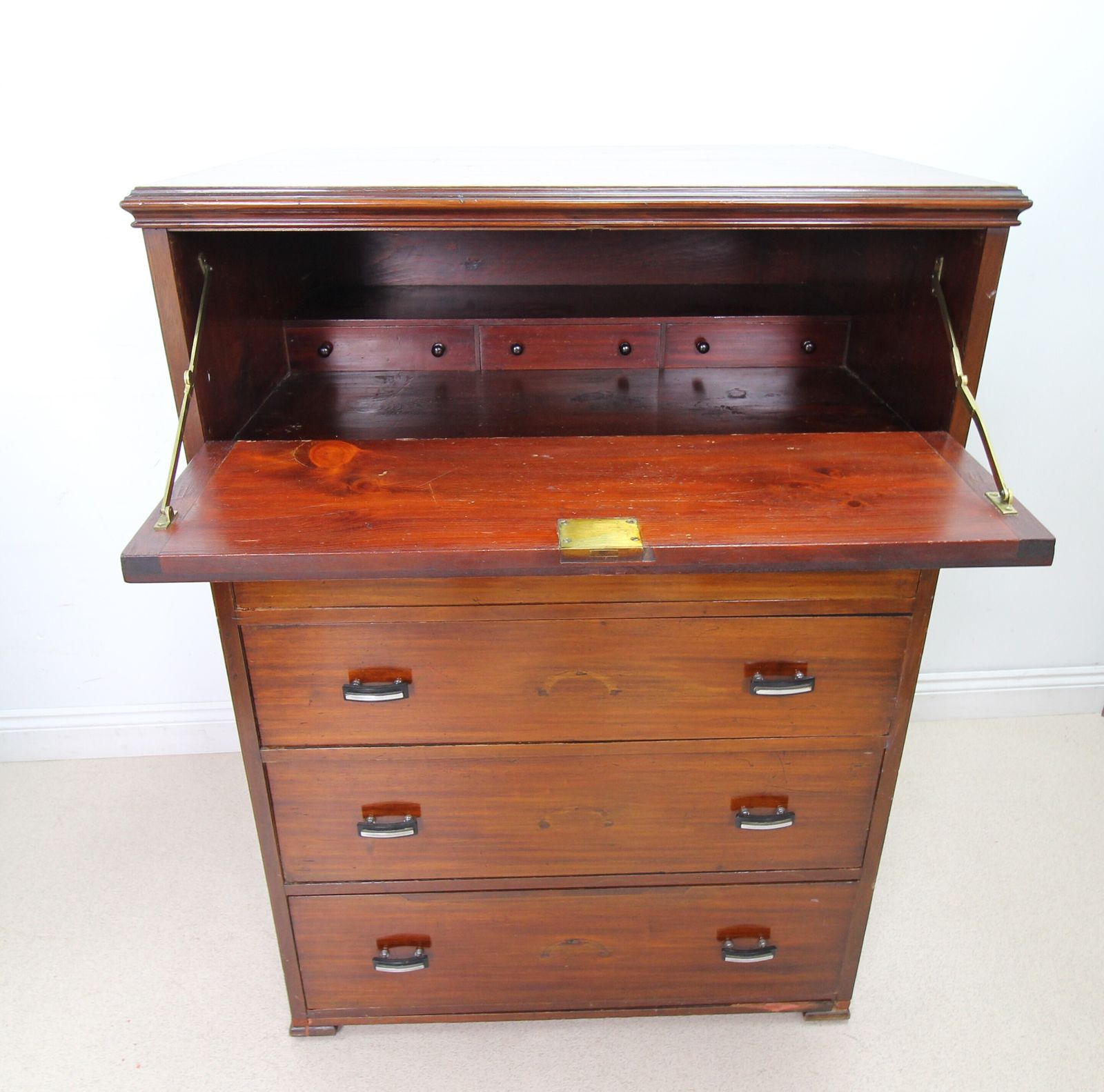 photo for sale Large Art Deco Mahogany Secretaire Chest Of Drawers With Drop Front