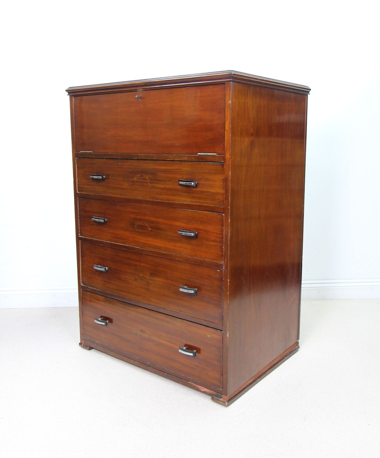 Furniture Large Art Deco Mahogany Secretaire Chest Of Drawers With Drop Front photo
