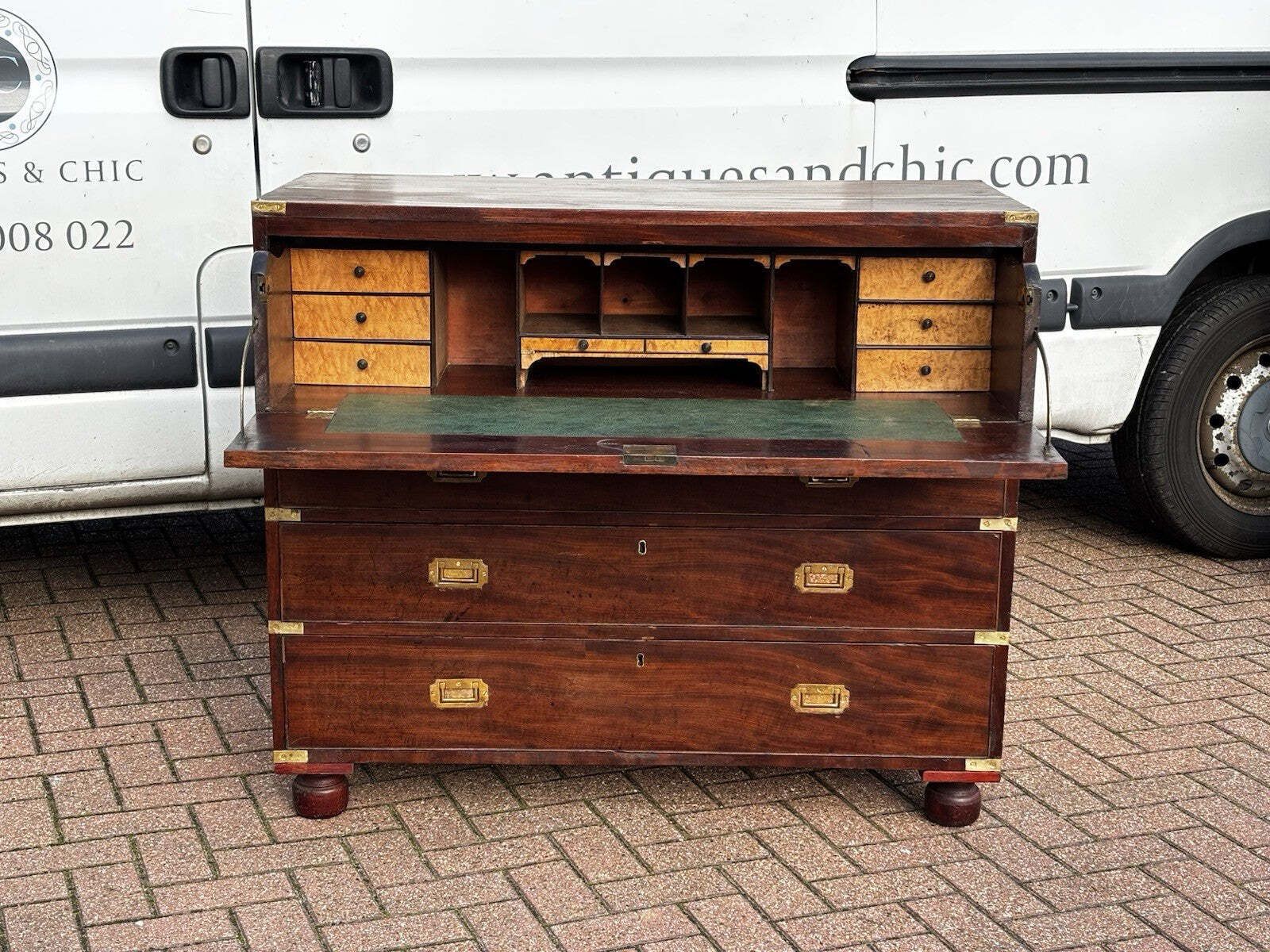 1627.0 Mahogany Campaign Secretaire Chest Of Drawers. photo