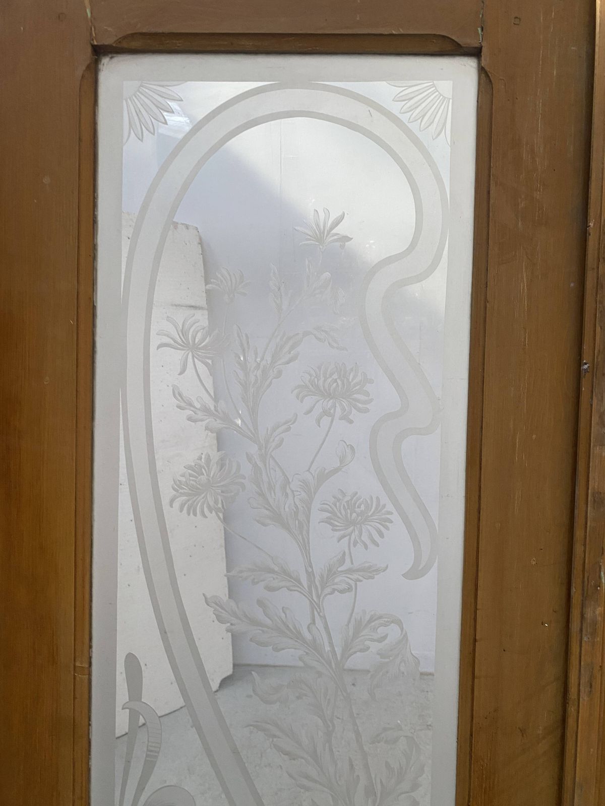 photo for sale Double Dividing Door In Wood And Etched Glass, 20th Century