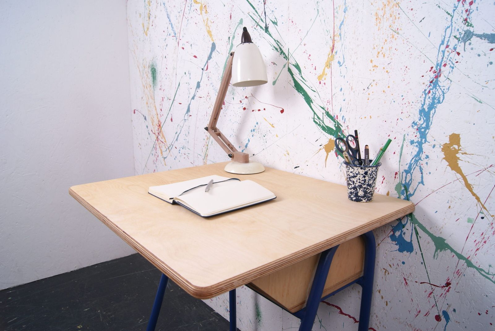 Customised Metal Legged Desk With Birch Ply Top And Shelf photo vinterior